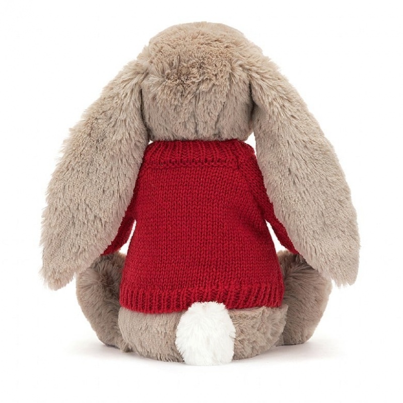 Medium Jellycat Blossom Bea Beige Bunny with Personalised Red Jumper | 13UJSXQYP