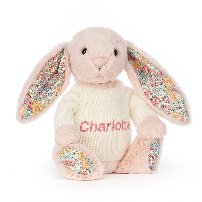 Medium Jellycat Blossom Blush Bunny with Personalised Cream Jumper Black Friday | 05ILHPFTG