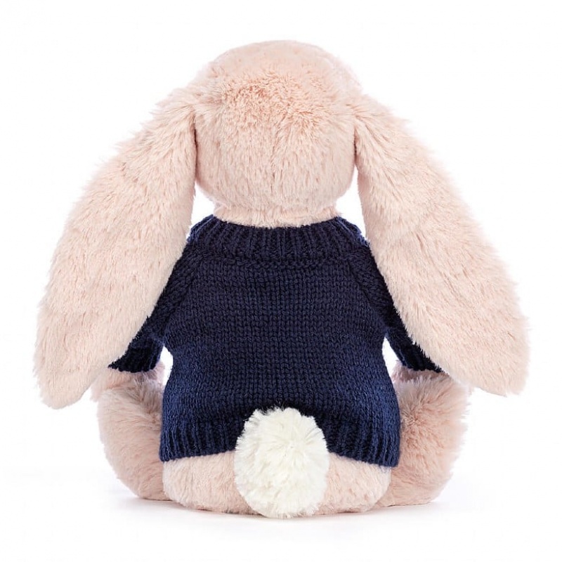 Medium Jellycat Blossom Blush Bunny with Personalised Navy Jumper | 15VANTQJB