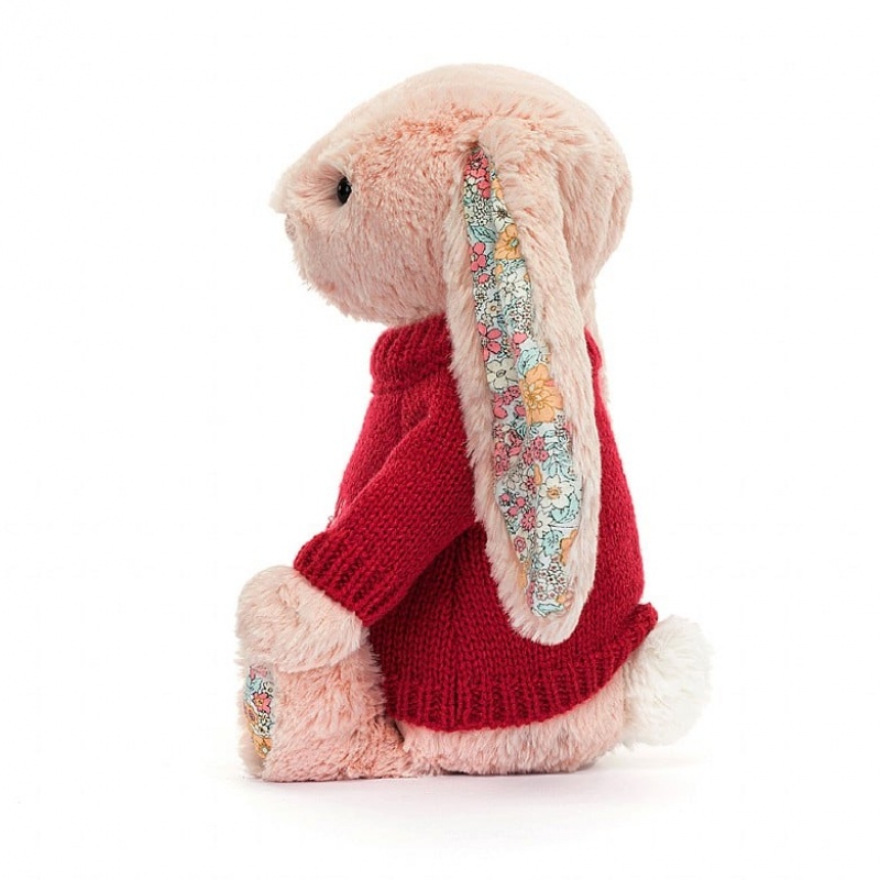 Medium Jellycat Blossom Blush Bunny with Personalised Red Jumper | 10UOSPTNB