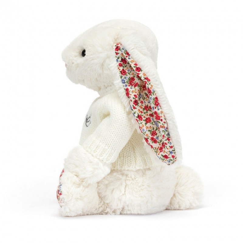 Medium Jellycat Blossom Cream Bunny with Personalised Cream Jumper USA | 50GPDRUEW