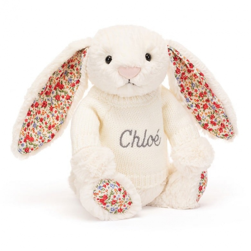 Medium Jellycat Blossom Cream Bunny with Personalised Cream Jumper USA | 50GPDRUEW