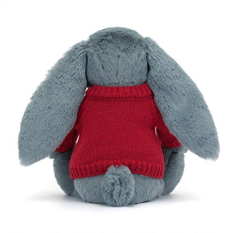 Medium Jellycat Blossom Dusky Blue Bunny with Personalised Red Jumper Clearance | 95CXQWURA