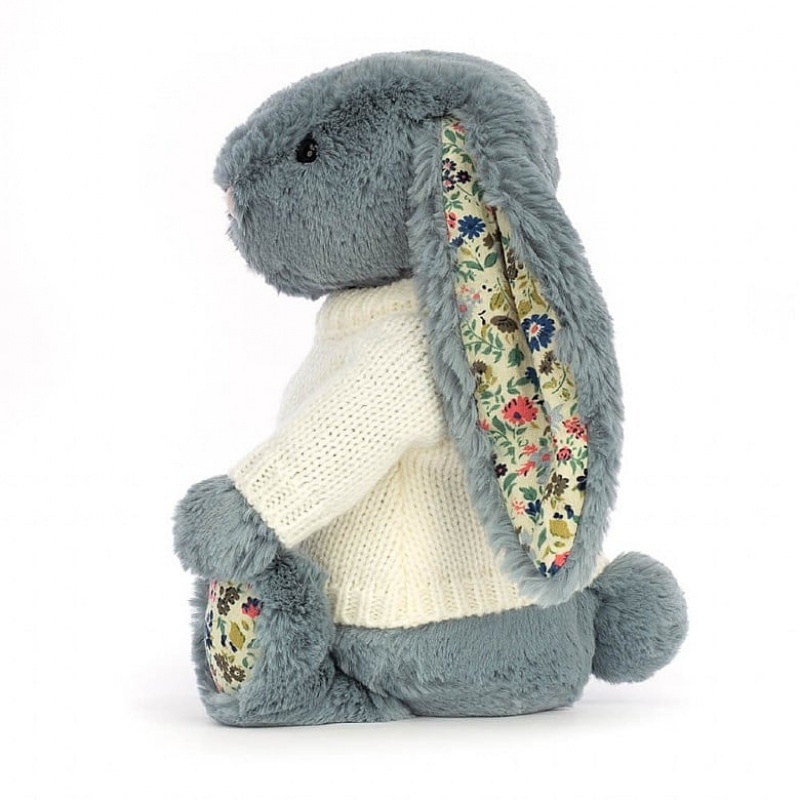 Medium Jellycat Blossom Dusky Blue with Personalised Cream Jumper Black Friday | 07VHCPEZW