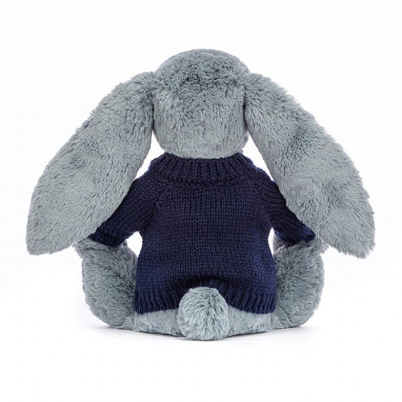 Medium Jellycat Blossom Dusky Blue with Personalised Navy Jumper Clearance Sale | 72KQTBMGC