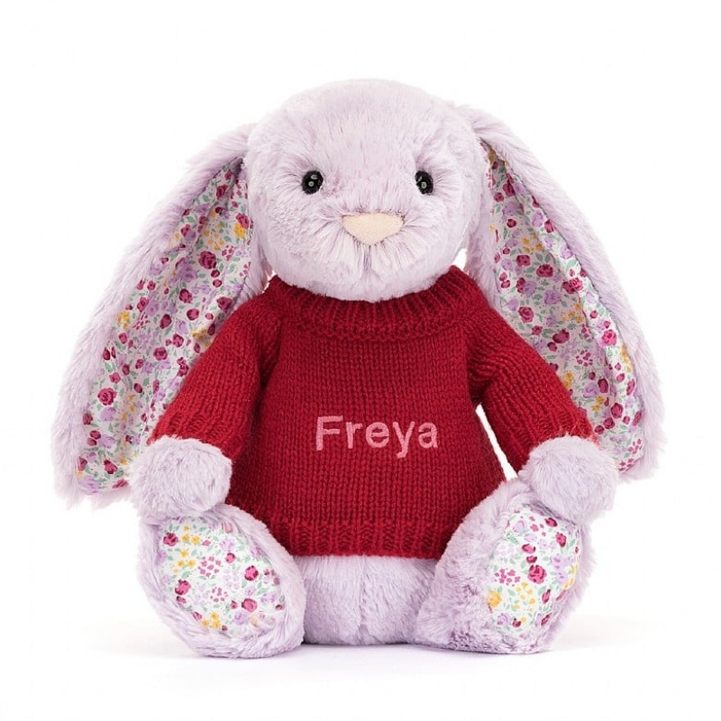 Medium Jellycat Blossom Jasmine Bunny with Personalised Red Jumper | 82QEODBUI