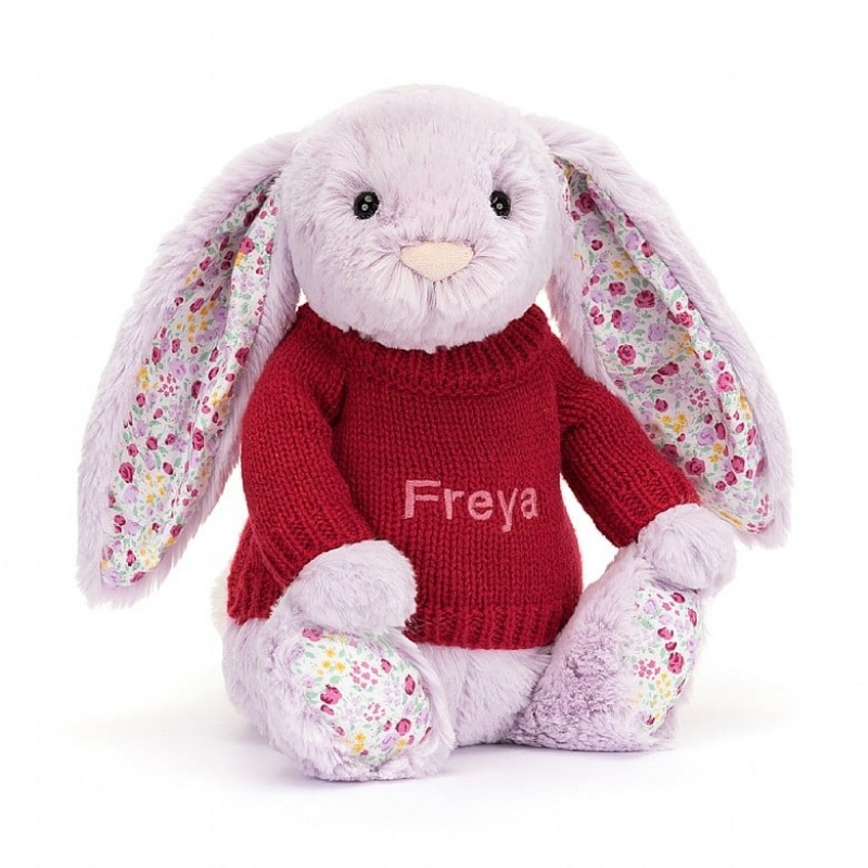 Medium Jellycat Blossom Jasmine Bunny with Personalised Red Jumper | 82QEODBUI