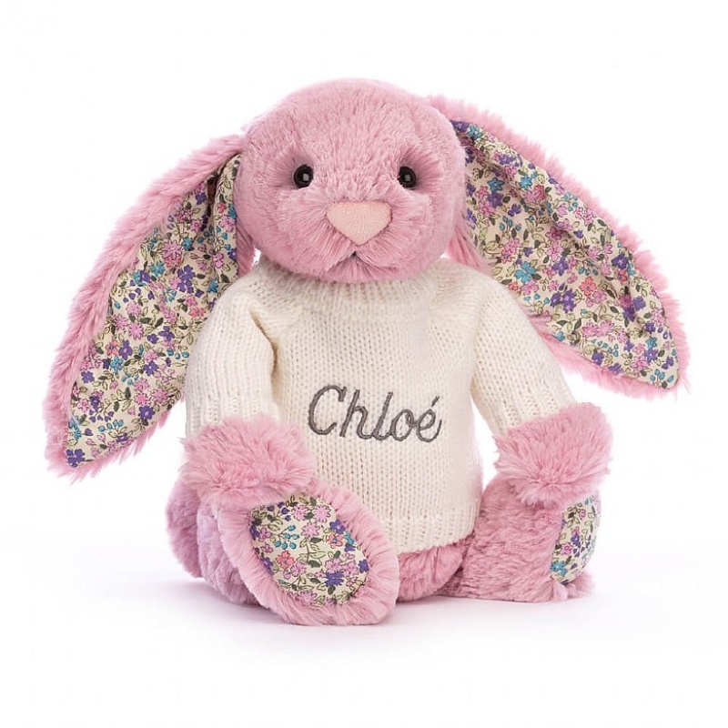 Medium Jellycat Blossom Tulip Bunny with Personalised Cream Jumper USA | 56INJFRDH