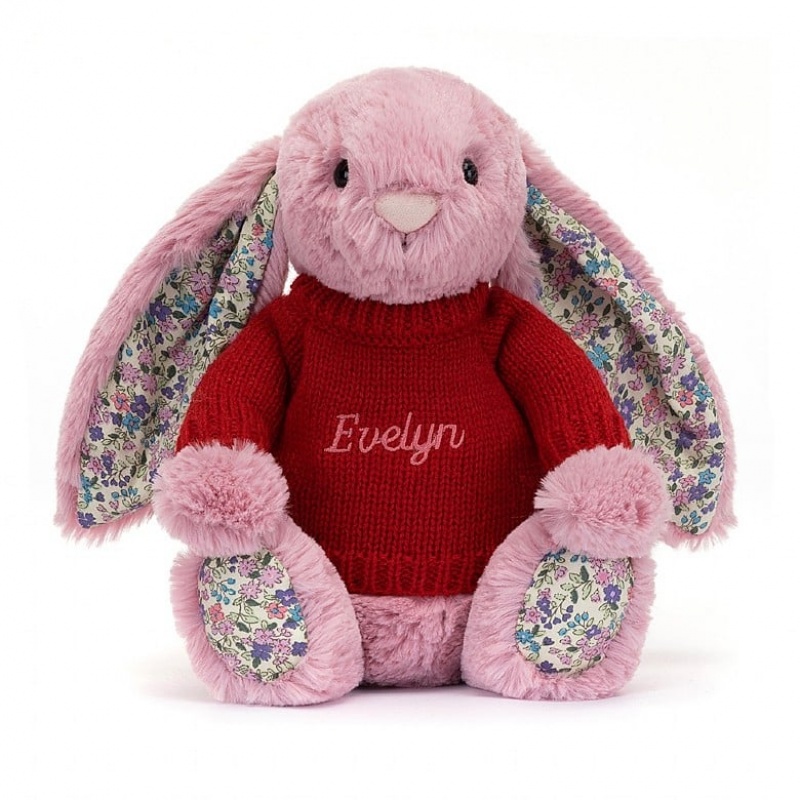 Medium Jellycat Blossom Tulip Bunny with Personalised Red Jumper Clearance | 90YOAFBEK