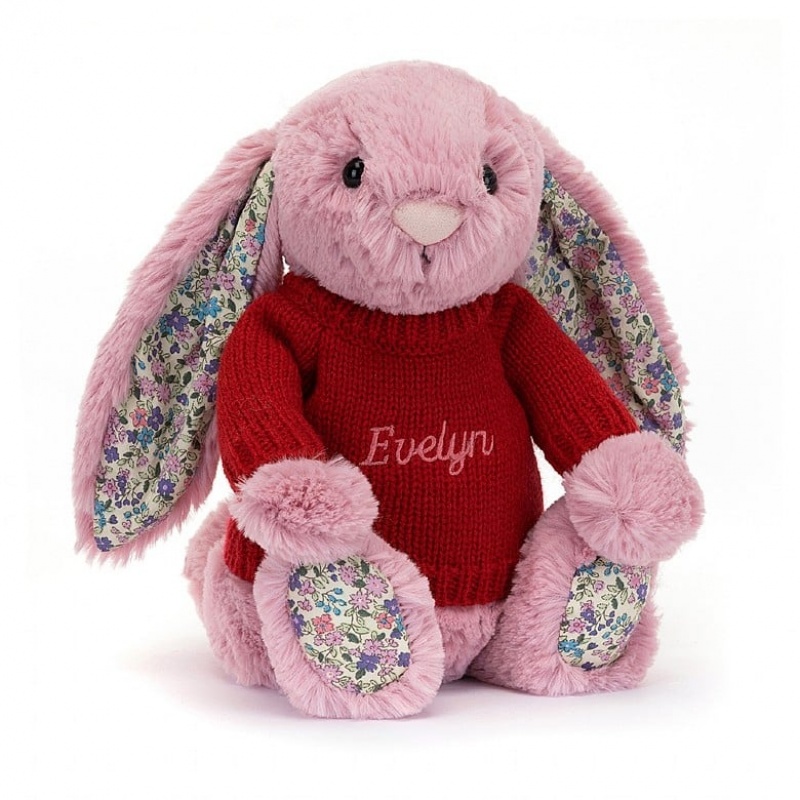 Medium Jellycat Blossom Tulip Bunny with Personalised Red Jumper Clearance | 90YOAFBEK