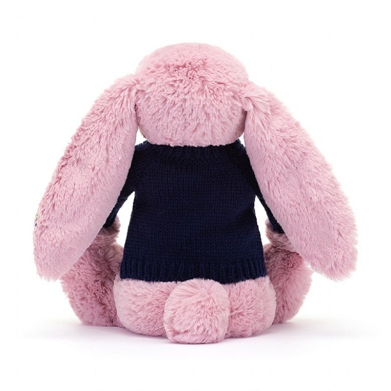 Medium Jellycat Blossom Tulip Bunny with Personalised Navy Jumper | 18UQXFNOG