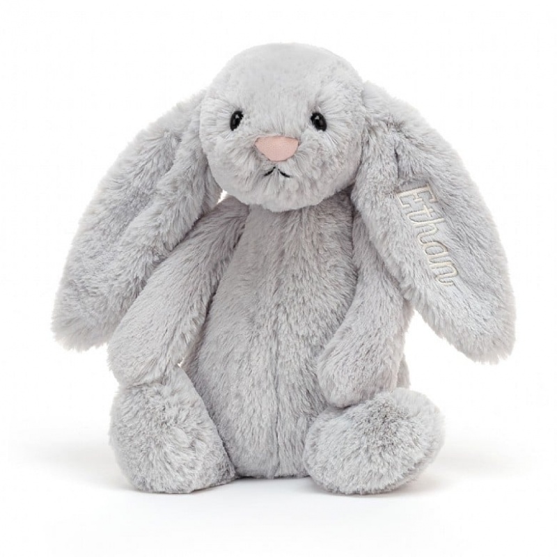 Medium Jellycat Personalised Bashful Silver Bunny Clearance | 92VCBWJOY